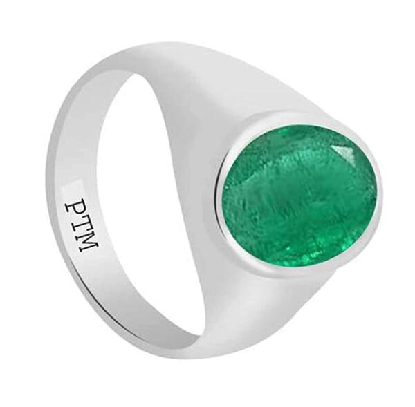 Ptm 925 Sterling Silver Emerald/Panna 3.25 Ratti to 10.25 Ratti or 3.00 Carat to 9.35 Carat Astrological Gemstone Bis Hallmark Ring for Men & Women