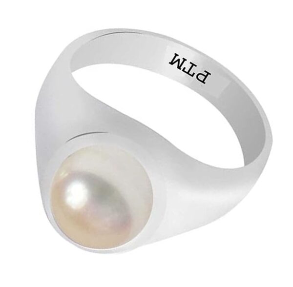 PTM 925 Sterling Silver Pearl (Moti) 3.25 Ratti to 10.25 Ratti or 3 Cts to 9.35 Cts Astrological Gemstone Bis Hallmark Ring for Men & Women