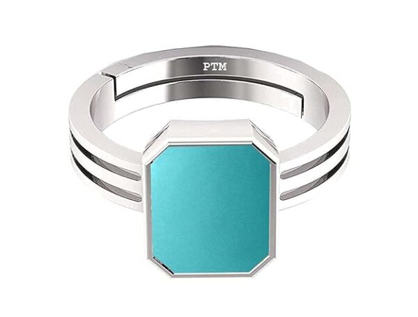 PTM Natural Turquoise/Firoza 3.25 Ratti to 10.25 Ratti or 3 Carat to 9.5 Carat Astrological Certified Gemstone/Square Shape Sterling Silver/bis Hallmark Ring for Men & Women