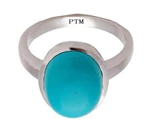 PTM Certified Natural 3.25 Ratti to 10.25 Ratti or 3.00 Carat to 9.35 Carat Firoza (Turquoise) Astrological Gemstone BIS Hallmark 925 Sterling Silver Ring for Men & Women