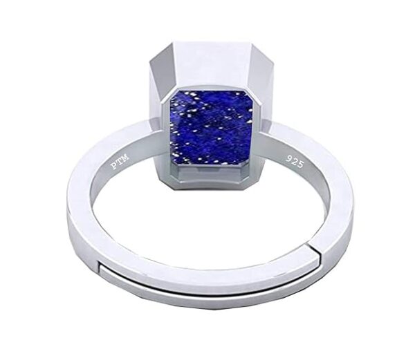 PTM Natural Lapis Lazuli (Lajwart) 3.25 Ratti to 10.25 Ratti or 3 Carat to 9.5 Carat Astrological Certified Gemstone/Square Shape Sterling Silver/bis Hallmark Ring for Men & Women