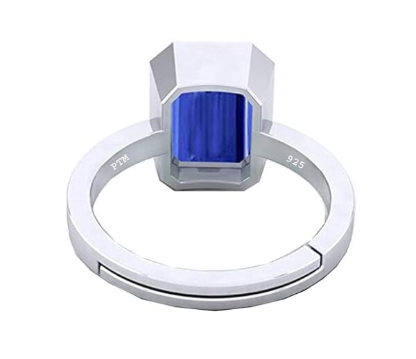 PTM Natural Blue Sapphire/Neelam 3.25 Ratti to 10.25 Ratti or 3 Carat to 9.5 Carat Astrological Certified Gemstone/Square Shape Sterling Silver/bis Hallmark Adjustable Ring for Men & Women