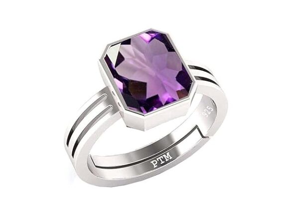 PTM Natural Amethyst/Kathela 3.25 Ratti to 10.25 Ratti or 3 Carat to 9.5 Carat Astrological Certified Gemstone/Square Shape Sterling Silver/925 bis Hallmark Ring for Men & Women