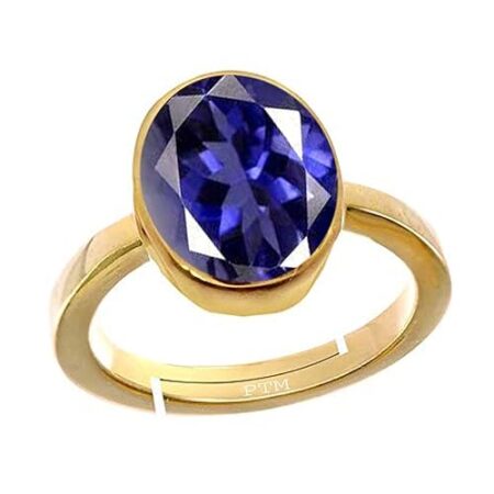 Ptm Natural Iolite (Neeli) 3.25 Ratti to 10.25 Ratti or 3 Carat to 9.5 Carat Astrological Certified Gemstone Panchdhatu/5 Metals Gold Plated Ring for Men & Women