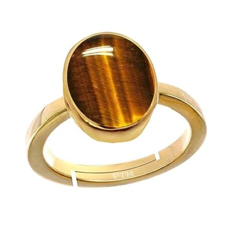 Ptm Natural Tiger Eye 3.25 Ratti to 10.25 Ratti or 3 Carat to 9.5 Carat Astrological Certified Gemstone Panchdhatu/5 Metals Gold Plated Ring for Men & Women