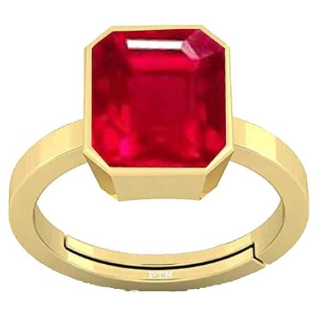 PTM Certified Natural Ruby (Manik) 3.25 Ratti to 10.25 Ratti or 3.00 Carat to 9.35 Carat Astrological Gemstone Panchdhatu 22 K Gold Plated Ring for Men & Women