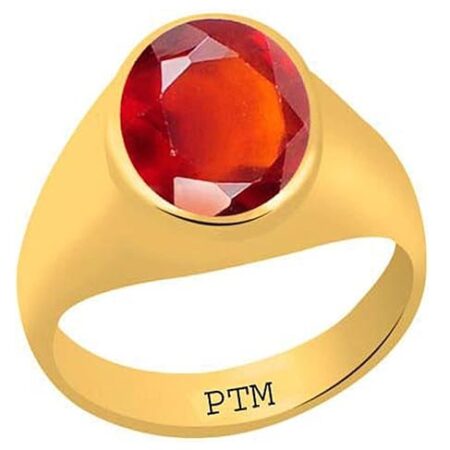 PTM Certified Natural Hessonite (Gomed) 3.25 Ratti to 10.25 Ratti or 3.00 Carat to 9.35 Carat Astrological Gemstone Panchdhatu 22K Gold Plated Ring for Men & Women