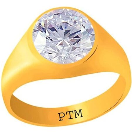 PTM Certified Zircon (American Diamond) 3.25 Ratti to 10.25 Ratti or 3.00 Carat to 9.35 Carat Astrological Gemstone Panchdhatu 22 K Gold Plated Ring for Men & Women