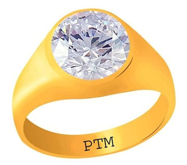 PTM Certified Zircon (American Diamond) 3.25 Ratti to 10.25 Ratti or 3.00 Carat to 9.35 Carat Astrological Gemstone Panchdhatu 22 K Gold Plated Ring for Men & Women