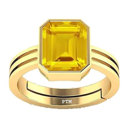 PTM Certified Natural Yellow Sapphire (Pukhraj) 3.25 Ratti to 10.25 Ratti or 3.00 Carat to 9.35 Carat Astrological Gemstone Panchdhatu/5 metals 22 K Gold Plated Ring for Men & Women