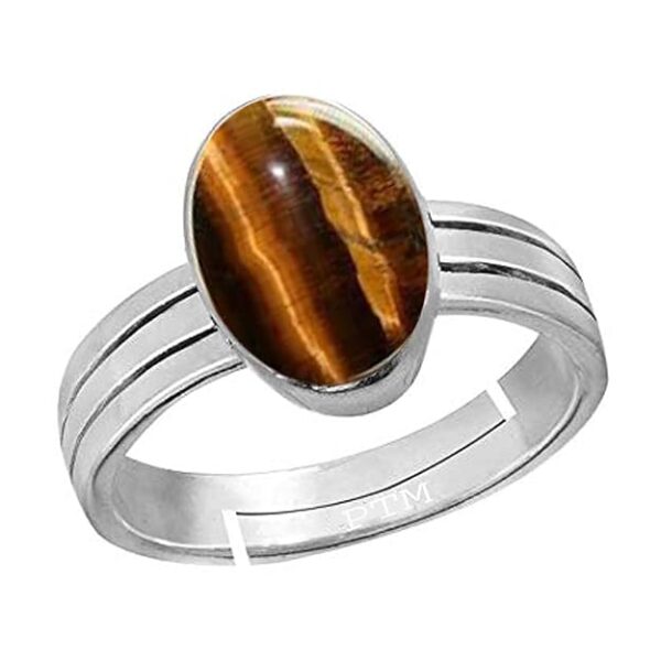 PTM Natural Tiger Eye 3.25 Ratti to 10.25 Ratti or 3 Carat to 9.5 Carat Astrological Certified Gemstone Sterling Silver/bis Hallmark Ring for Men & Women