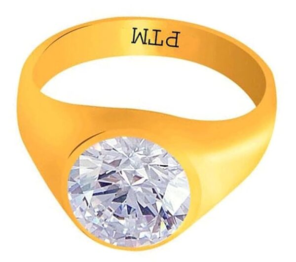 PTM Certified Zircon (American Diamond) 3.25 Ratti to 10.25 Ratti or 3.00 Carat to 9.35 Carat Astrological Gemstone Panchdhatu 22 K Gold Plated Ring for Men & Women