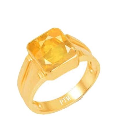 PTM Certified Natural Yellow Sapphire (Pukhraj) 3.25 Ratti to 10.25 Ratti or 3.00 Carat to 9.35 Carat Astrological Gemstone Panchdhatu/5 metals 22 K Gold Plated Ring for Men & Women