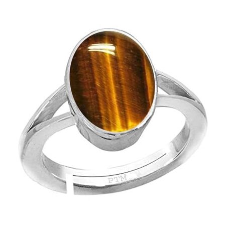 PTM Natural Tiger Eye 3.25 Ratti to 10.25 Ratti or 3 Carat to 9.5 Carat Astrological Certified Gemstone Sterling Silver/bis Hallmark Ring for Men & Women