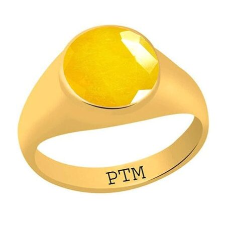 PTM Certified Natural Yellow Sapphire (Pukhraj) 3.25 Ratti to 10.25 Ratti or 3.00 Carat to 9.35 Carat Astrological Gemstone Panchdhatu/5 metals 22 K Gold Plated Ring for Men & Women