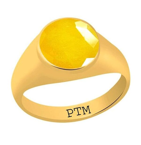 PTM Certified Natural Yellow Sapphire (Pukhraj) 3.25 Ratti to 10.25 Ratti or 3.00 Carat to 9.35 Carat Astrological Gemstone Panchdhatu/5 metals 22 K Gold Plated Ring for Men & Women