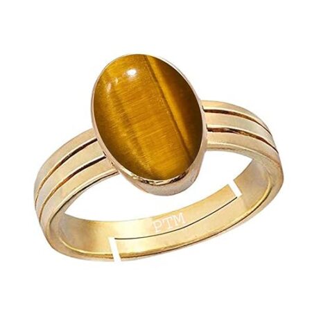 Ptm Natural Tiger Eye 3.25 Ratti to 10.25 Ratti or 3 Carat to 9.5 Carat Astrological Certified Gemstone Panchdhatu/5 Metals Gold Plated Ring for Men & Women