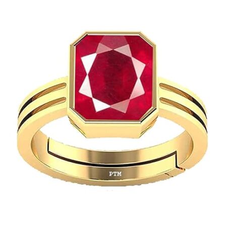 PTM Certified Natural Ruby (Manik) 3.25 Ratti to 10.25 Ratti or 3.00 Carat to 9.35 Carat Astrological Gemstone Panchdhatu 22 K Gold Plated Ring for Men & Women