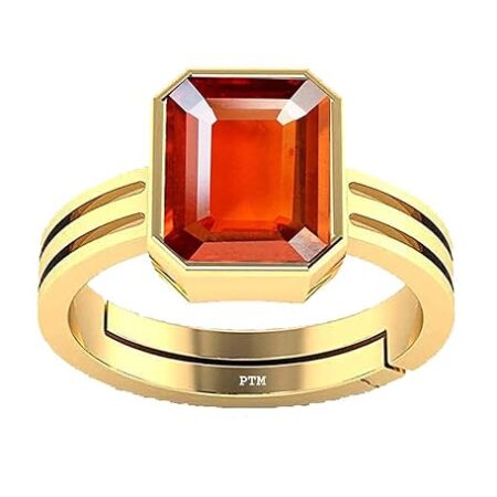 PTM Certified Natural Hessonite (Gomed) 3.25 Ratti to 10.25 Ratti or 3.00 Carat to 9.35 Carat Astrological Gemstone Panchdhatu 22K Gold Plated Ring for Men & Women