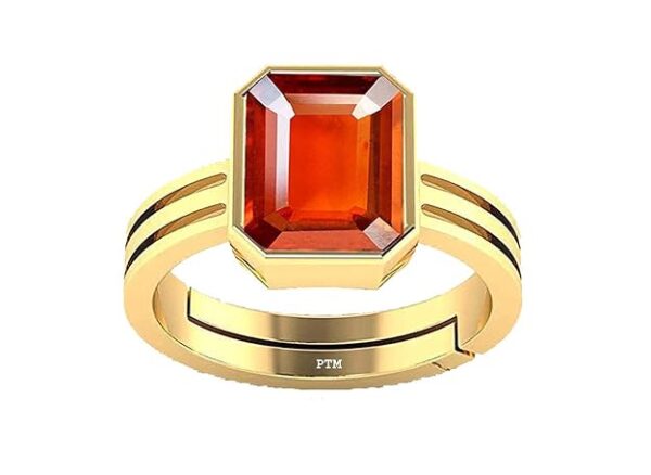 PTM Certified Natural Hessonite (Gomed) 3.25 Ratti to 10.25 Ratti or 3.00 Carat to 9.35 Carat Astrological Gemstone Panchdhatu 22K Gold Plated Ring for Men & Women