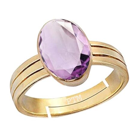 PTM Natural Amethyst/Kathela 3.25 Ratti to 10.25 Ratti or 3 Carat to 9.5 Carat Astrological Certified Gemstone Panchdhatu/5 Metals Gold Plated Ring for Men & Women