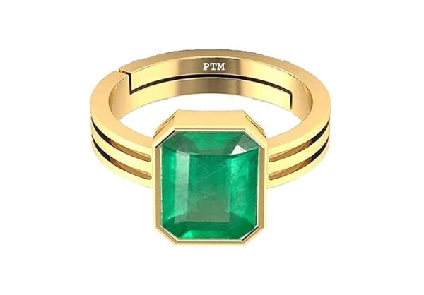 PTM Certified Emerald (Panna) 3.25 Ratti to 10.25 Ratti or 3.00 Carat to 9.35 Carat Astrological Gemstone Panchdhatu 22 k Gold Plated Ring for Men & Women