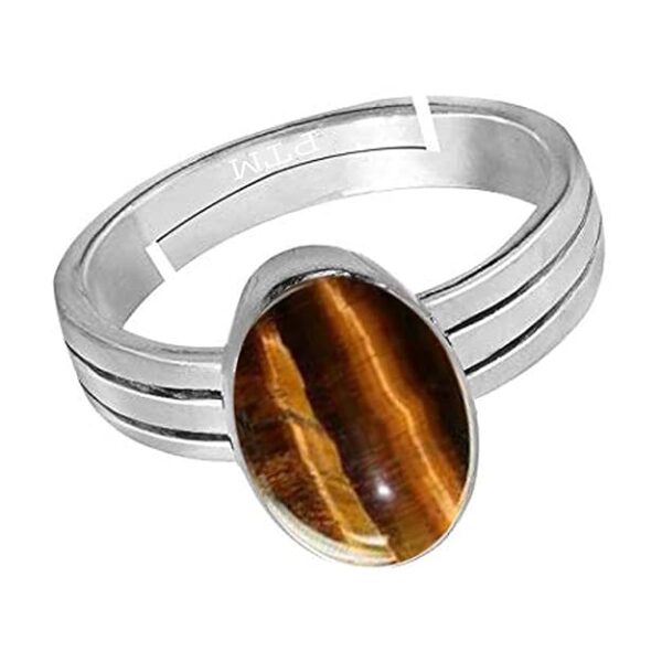 PTM Natural Tiger Eye 3.25 Ratti to 10.25 Ratti or 3 Carat to 9.5 Carat Astrological Certified Gemstone Sterling Silver/bis Hallmark Ring for Men & Women