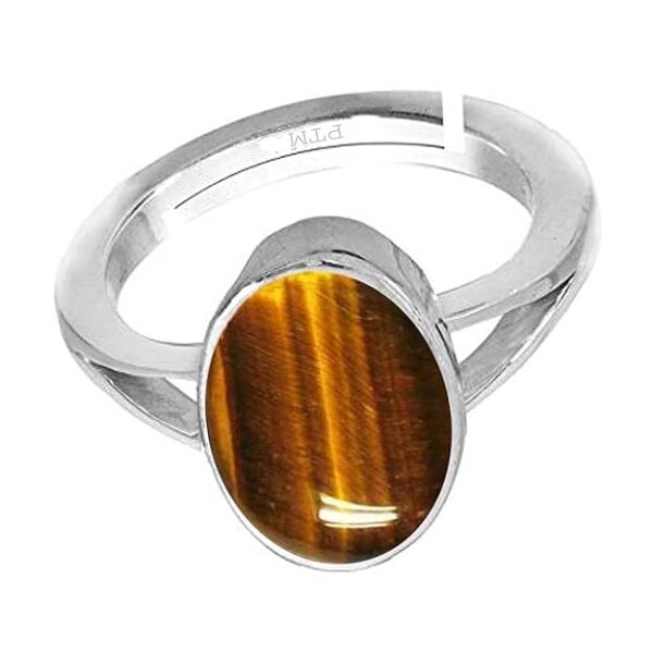 PTM Natural Tiger Eye 3.25 Ratti to 10.25 Ratti or 3 Carat to 9.5 Carat Astrological Certified Gemstone Sterling Silver/bis Hallmark Ring for Men & Women