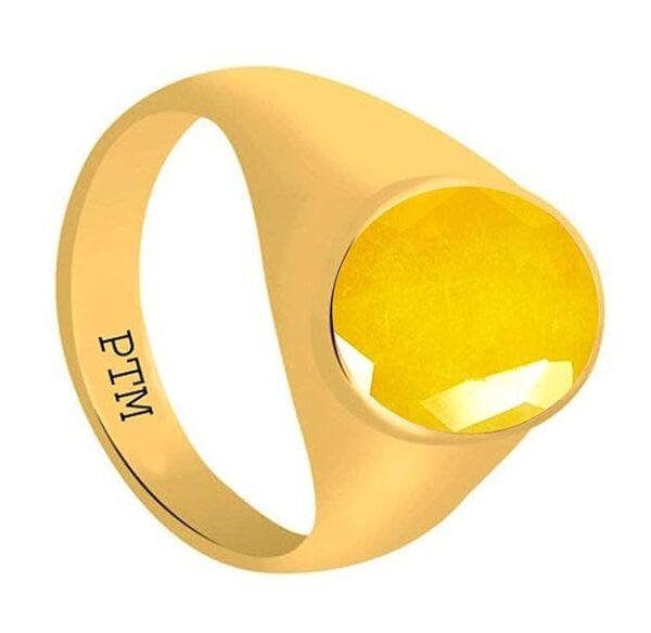 PTM Certified Natural Yellow Sapphire (Pukhraj) 3.25 Ratti to 10.25 Ratti or 3.00 Carat to 9.35 Carat Astrological Gemstone Panchdhatu/5 metals 22 K Gold Plated Ring for Men & Women