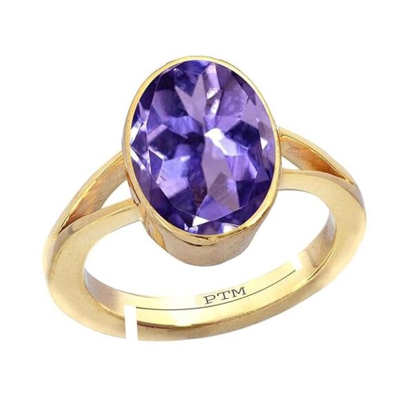 Ptm Natural Iolite (Neeli) 3.25 Ratti to 10.25 Ratti or 3 Carat to 9.5 Carat Astrological Certified Gemstone Panchdhatu/5 Metals Gold Plated Ring for Men & Women