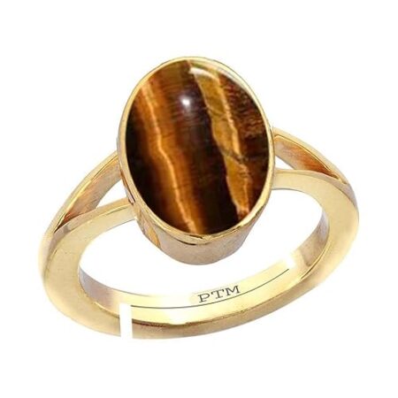 Ptm Natural Tiger Eye 3.25 Ratti to 10.25 Ratti or 3 Carat to 9.5 Carat Astrological Certified Gemstone Panchdhatu/5 Metals Gold Plated Ring for Men & Women