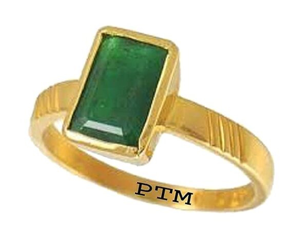PTM Certified Emerald (Panna) 3.25 Ratti to 10.25 Ratti or 3.00 Carat to 9.35 Carat Astrological Gemstone Panchdhatu 22 k Gold Plated Ring for Men & Women
