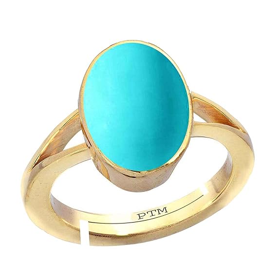 Ptm Natural Turquoise (Firoza) 3.25 Ratti to 10.25 Ratti or 3 Carat to 9.5 Carat Astrological Certified Gemstone Panchdhatu/5 Metals Gold Plated Ring for Men & Women