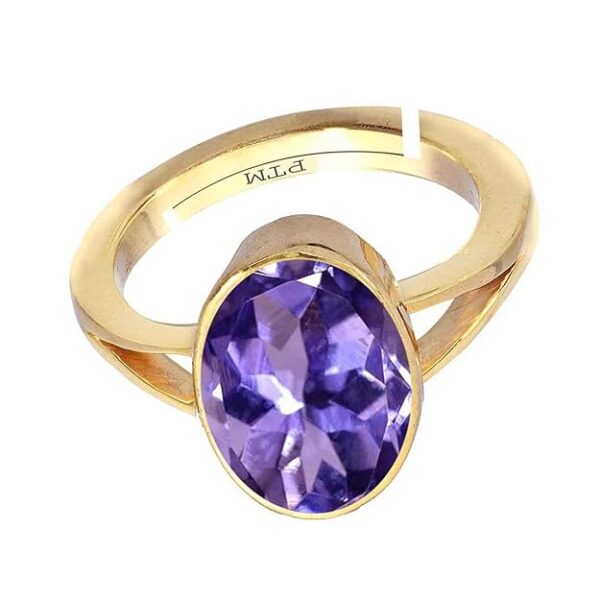 Ptm Natural Iolite (Neeli) 3.25 Ratti to 10.25 Ratti or 3 Carat to 9.5 Carat Astrological Certified Gemstone Panchdhatu/5 Metals Gold Plated Ring for Men & Women