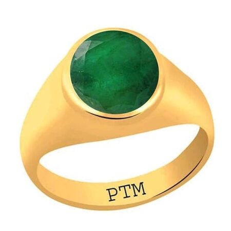 PTM Certified Emerald (Panna) 3.25 Ratti to 10.25 Ratti or 3.00 Carat to 9.35 Carat Astrological Gemstone Panchdhatu 22 k Gold Plated Ring for Men & Women