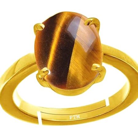 Ptm Natural Tiger Eye 3.25 Ratti to 10.25 Ratti or 3 Carat to 9.5 Carat Astrological Certified Gemstone Panchdhatu/5 Metals Gold Plated Ring for Men & Women