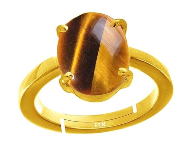 Ptm Natural Tiger Eye 3.25 Ratti to 10.25 Ratti or 3 Carat to 9.5 Carat Astrological Certified Gemstone Panchdhatu/5 Metals Gold Plated Ring for Men & Women