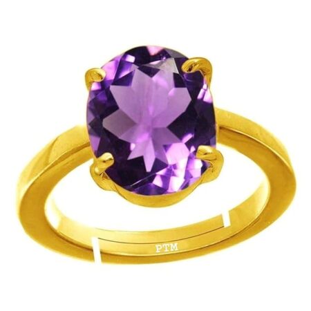 PTM Natural Amethyst/Kathela 3.25 Ratti to 10.25 Ratti or 3 Carat to 9.5 Carat Astrological Certified Gemstone Panchdhatu/5 Metals Gold Plated Ring for Men & Women