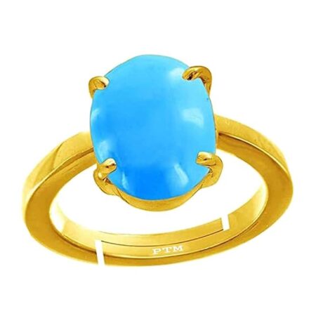 Ptm Natural Turquoise (Firoza) 3.25 Ratti to 10.25 Ratti or 3 Carat to 9.5 Carat Astrological Certified Gemstone Panchdhatu/5 Metals Gold Plated Ring for Men & Women