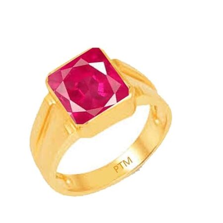 PTM Certified Natural Ruby (Manik) 3.25 Ratti to 10.25 Ratti or 3.00 Carat to 9.35 Carat Astrological Gemstone Panchdhatu 22 K Gold Plated Ring for Men & Women