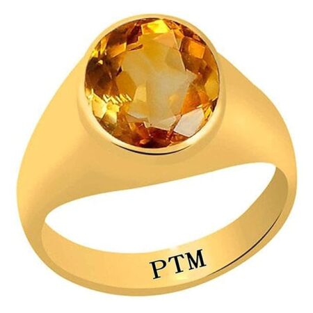 PTM Certified Natural 3.25 Ratti to 10.25 Ratti or 3.00 Carat to 9.35 Carat Sunehla (Citrine) Astrological Gemstone Panchdhatu/5 metals 22K Gold Plated Ring for Men & Women