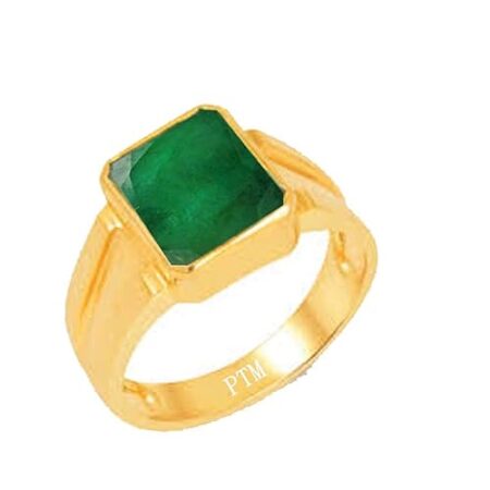 PTM Certified Emerald (Panna) 3.25 Ratti to 10.25 Ratti or 3.00 Carat to 9.35 Carat Astrological Gemstone Panchdhatu 22 k Gold Plated Ring for Men & Women