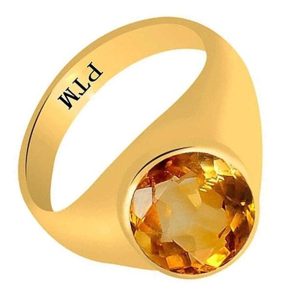 PTM Certified Natural 3.25 Ratti to 10.25 Ratti or 3.00 Carat to 9.35 Carat Sunehla (Citrine) Astrological Gemstone Panchdhatu/5 metals 22K Gold Plated Ring for Men & Women