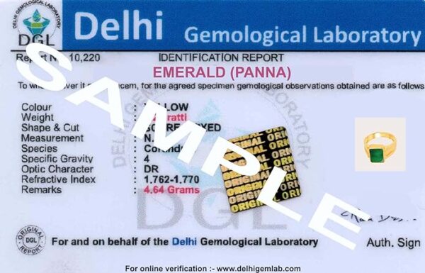 PTM Certified Emerald (Panna) 3.25 Ratti to 10.25 Ratti or 3.00 Carat to 9.35 Carat Astrological Gemstone Panchdhatu 22 k Gold Plated Ring for Men & Women