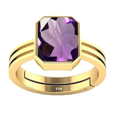 PTM Natural Amethyst/Kathela 3.25 Ratti to 10.25 Ratti or 3 Carat to 9.5 Carat Astrological Certified Gemstone Panchdhatu/5 Metals Gold Plated Ring for Men & Women