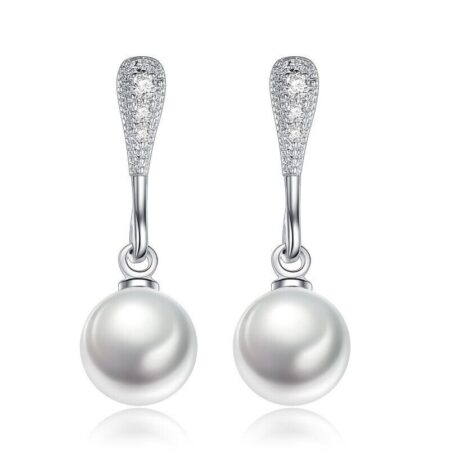 PTM 9.25 Sterling Silver Pearl Drop with Crystal Woman’s Fashion Stud Earring for Woman & Girls