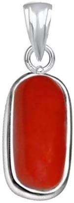 PTM Coral (Moonga) 3.25 Ratti or 3 Ct Gemstone Men & Women bis Hallmark 925 Sterling Silver Stone Pendant