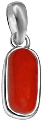 PTM Coral (Moonga) 3.25 Ratti or 3 Ct Gemstone Men & Women bis Hallmark 925 Sterling Silver Stone Pendant