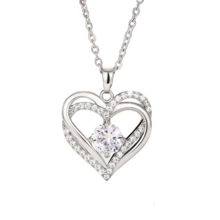 PTM 925 Sterling Silver Double Heart Pendant Woman’s Necklace with Chain |Gifts for Girls & Woman| With Certificate of Authenticity| 925 Stamp