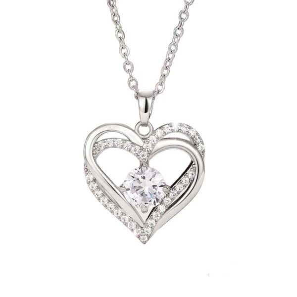 PTM 925 Sterling Silver Double Heart Pendant Woman's Necklace with Chain |Beautiful Gifts for Girls & Woman| With Certificate of Authenticity| 925 Stamp